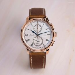 Wristwatches Hruodland G004 Rose Golden Men's Quartz Chronograph Watch Sapphire Glass Blue Black Stainless Steel Dress Wrsiwatches For