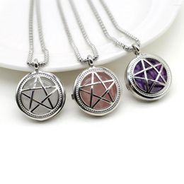 Pendant Necklaces Natural Stone Necklace Reiki Healing Star Amethysts Quartz Stainless Steel Chain For Women Trendy Jewellery Gifts
