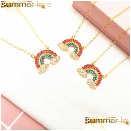 Pendant Necklaces Crystal Rainbow Necklace Mticolored Fashion Gold Chain Women Jewellery Gift High Quality Drop Delivery Pendants Dhely