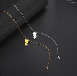 Link Bracelets 1PC Stainless Steel Classic Leaf Amulet Chain Fashion Charm Bracelet For Women Jewellery Party Friends Gifts F1158