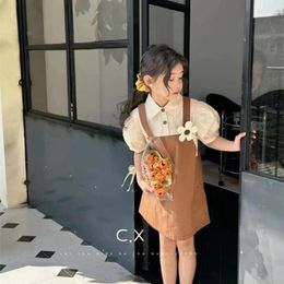 Girl Dresses Children Clothing Girls Fake Two Piece Dress 2023 Sweet Style Fashionable Spring Summer Shirt Suspender Casual