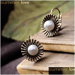 Charm Arrival Dainty Vintage Sunflower Earrings For Women Sweet Simated Pearl Earring Wholesale Lady Party Jewelry Gifts Drop Deliver Dhxk9