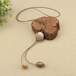 Pendant Necklaces DIY Ethnic Jewellery Lotus Choker Necklace Fashion Handmad Carved Bodhi Root Vintage