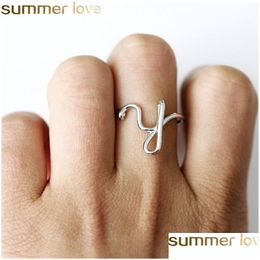 Rings New Simple Design Open Az Letter Gold Sier Rose Name Alphabet Finger Ring Female Statement Party Charm Jewelry Gifts F Dhq6R