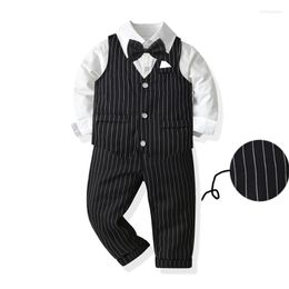Clothing Sets Boy Spring Autumn Long-sleeve Shirt Vest Trousers 4-piece Suit Middle Small Children's Banquet Wedding Party Formal