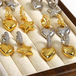 Hoop Earrings Greatera Delicate Cubic Zircon Heart Star For Women 18K Gold Plated Copper Alloy Huggie Weeding Jewelry