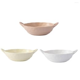 Bowls Two Ear Salad Bowl Irregular Ceramic Heat-resistant Soup Container Large Capacity Tableware Kitchen Gadgets Beige