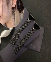 Women Fashion Brand black stud earrings Triangle Long Tassel Chain Dangle Drop Ear studs Have Stamps Eardrop Earrings For Lady Lux5378490