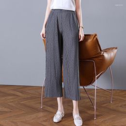 Women's Pants Women Summer 2023 Fashion Solid Stretch Miyake Pleats Casual Straight Ankle-Length Trousers For Weight 45-75kg