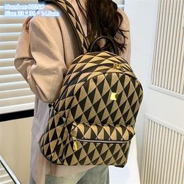 wholesale ladies shoulder bag 2 colors simple geometric printing fashion backpack college wind contrast leather student backpacks elegant rhombic handbag 8026#