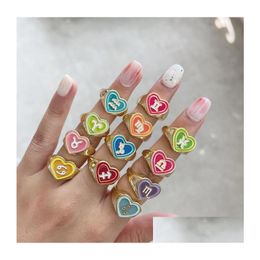 Band Rings Star Zodiac Sign Ring Candy Colour Copper Material Double Love Heart 12 Constellation For Women Girls Fashion Jewellery Drop Dh62O