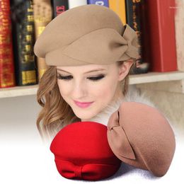 Berets Eleganc Wool Vintage Warm Winter Beret Women Stewardess Cap French Artist Beanie Hat For Sweet Girl Gift