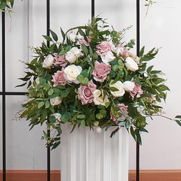 Decorative Flowers Artificial Green Plant Rose Floral Wedding Backdrop Arch Deco Hang Flower Row Outdoor Arrangement Party Church Floor Ball