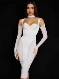 Chic Sexy Women Long Sleeve Dress Mesh Silk Satin Cupped Lined Open Back Proms Party Dress Romatic Date Nights Clothes