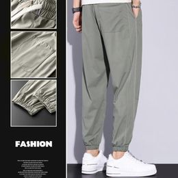 Men's Pants Trendy Men Soft Summer Trousers Ankle-banded Plus Size Breathable Ice Silk Ninth Daily Wear