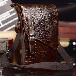 Storage Bags Men Fashion Genuine Leather Business Casual Brown Messenger Shoulder Crossbody Bag Chest