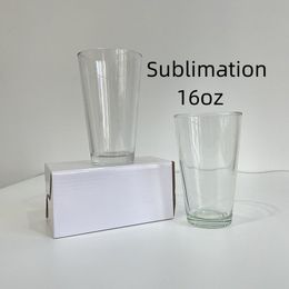 16oz Sublimation Glass Pint Cup Wine Glasses Tumbler Beer Mug Juice Milk Cups Blank Clear Drinking Tumbler Water Container