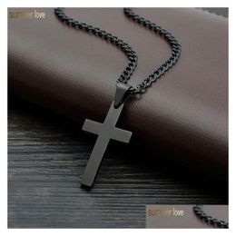 Pendant Necklaces Fashion Stainless Steel Cross Necklace For Men Women Gold Sier Black Link Chain Jesus Prayer Jewelry Drop Delivery Dhojl