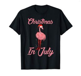 Men's T Shirts Christmas In July Santa Flamingo Summer Xmas Gift T-Shirt-Men's T-Shirt-Black