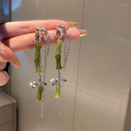 Stud Earrings 2023 Green Bamboo Tassel Long Women's Light Luxury Temperament Personality Fashion All-match Jewellery Gift Tide