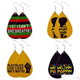 Charm I Cant Breath Printing Pu Leather Earrings Doublesided Black Lives Matter Dangle Jewellery Women Party Gifts Drop Delivery Dhah7