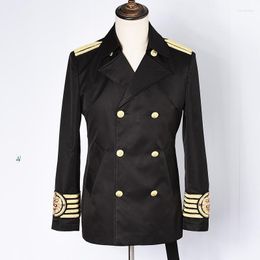 Men's Trench Coats Handmade Embroidery Of Gold Thread Coat England Double-breasted Long Pea Hair Stylist Windbreaker Gift