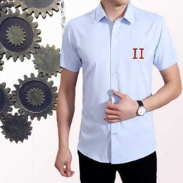 Light luxury mens shirt summer simple short sleeved Shirt h embroidery top high-end business casual large size shirts slim handsome cardigan coat