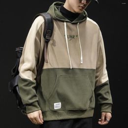 Men's Hoodies Autumn Sweater Men Hooded Thickened Jacket Loose Color-block Stitching Non-iron Letter Embroidery Spring Kangaroo Bag