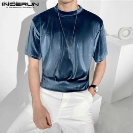 Men's T-Shirts Men T Shirt Solid Colour Velour Streetwear Round Neck Short Sleeve Casual Tee Tops Summer Cosy Leisure Camisetas S-5XL INCERUN L230520