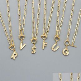 Pendant Necklaces Personalized Gold Initial For Women Girls Punk Ot Buckle Paperclip Link Chain Necklace Jewelry Gifts Drop Delivery Dhgw0