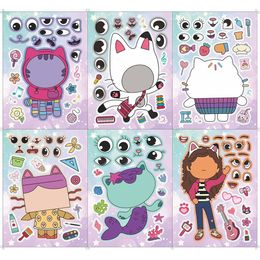 Kids Toy Stickers 612Sheets Gabbys Dollhouse Make A Face Puzzle Your Own DIY Game Children Cartoon Jigsaw Education Toys Gift 230525