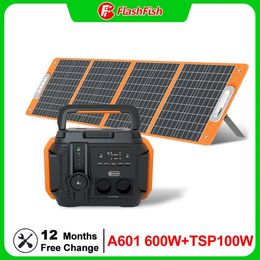 Flashfish Solar Power Set 600W-540Wh Solar generator with 18V100W Solar Panels Emergency power for Home Outdoor Camping RV Drone