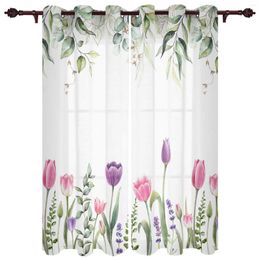 Curtain Spring Tulip Flower Plants Window Living Room Luxury Valance For Bedroom Home Kitchen Decor