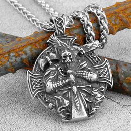 Pendant Necklaces Punk Men Stainless Steel Viking Odin Anchor Necklace Norse Amulet Knight Cross Crow Metal Chain Male Charms Jewellery Gift