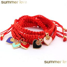 Charm Bracelets Fashion Red Thread Bracelet Heart For Women Handmade Braided Rope Friendship Lucky Adjustable Jewelry Drop Delivery Dhy71