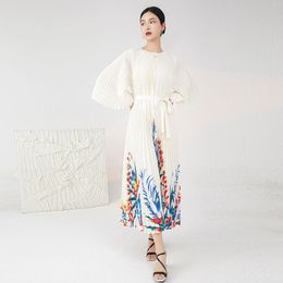 Casual Dresses SuperAen Korean Printed Dress Women Spring And Autumn Loose Oversize Lady High Waist Lace-up Pleated