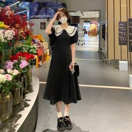 Party Dresses Short Sleeve Casual For Women Girl Sailor Collar Korean Fashion Kawaii Midi Dress Summer Clothes Japanese Preppy Style