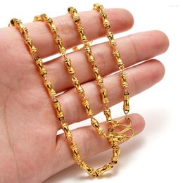 Chains 4mm Thin Necklace Solid Chain Men Jewelry Yellow Gold Filled Collar Clavicle Accessories 50cm Long