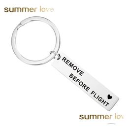 Key Rings Personalized Engraved Remove Before Flight Keychain Airlines Airport Kiss Me Stainless Steel Couple Drop Delivery Jewelry Dhqky