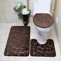 3pcs/set Bath Mat Flannel Anti Slip Absorbent Bathroom Cobblestone Floor Mat Toilet Lid Cover U Shaped Contour Foot Pad Soft Rugs Carpet Machine Washable EW0029