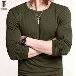 Men's T Shirts Manoswe Army Green Casual Shirt Men Spring Fashion Long Sleeve Slim Fit Basic Tee Undershirt O-Neck Jogging Tops 2023