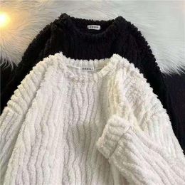 Women's T Shirts Korean Style Winter Furry Black T-Shirt Women Harajuku Long Sleeves White Top Fashion Streetwear Clothes