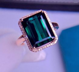 Cluster Rings E331 Tourmaline Ring Fine Jewellery Solid 18K Gold Nature Green Gemstones 5.8ct Diamonds For Women Present