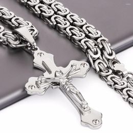 Pendant Necklaces Smooth Caver Jesus Cross Choker Necklace Fashion Jewelry Father Gift 21.65" 6mm Colar Link Byzantine Chain Men MN61