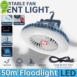 New 2in1 LED Tent Fan Waterproof Rechargeable Camping Fan Ceiling Light Portable Fan Light Hiking Lamp With Hanging Hook Cooling Fan