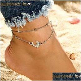 Anklets Dolphin Ankle Sier Beads Bohemian Charm Elegant Layered Bead Chain Bracelets Foot Jewelry Sandals Gift Drop Delivery Dhzyt