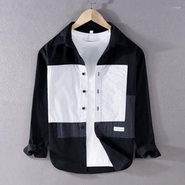 Men's Casual Shirts Style French Design Quality Long Sleeve Patchwork Cotton Shirt Men Brand Trendy Comfortable Top Clothes Chemise Homme