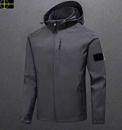 plus size coat Spring and Autumn Stone Men's Jacket island Stand Collar Hooded Solid Men's Casual Windproof Outdoor Is land Jacket Coat New7XL2023