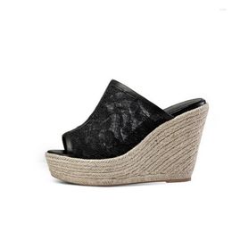 Sandals Size 31-43 2023 Summer Wedges Heel Platform High Women's Shoes Open Toe Black