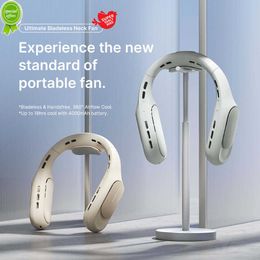 New JISULIFE Portable Neck Fan Rechargeable 4 Speeds Bladeless FANS with Metal Neck Brace Electric Leafless Hanging Neck Cooling Fan
